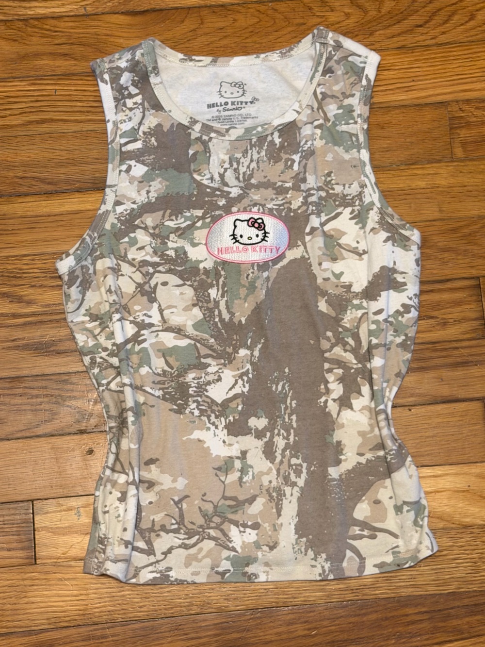 Sanrio Hello Kitty Camouflage Tank Top in Beige and Green
